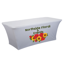 Form-fitting 8' table throw with zippered back for convenient enclosed storage at trade shows