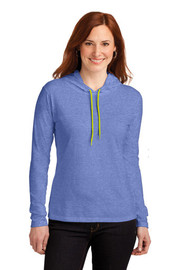 Gildan® Ladies 100% Combed Ring Spun Cotton Long Sleeve Hooded T-Shirt model front