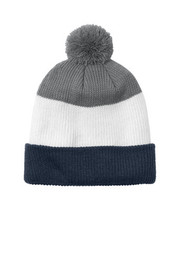 Port Authority® Cozy Striped Pom Beanie front