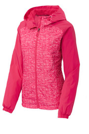 Sport-Tek® Ladies Heather Colorblock Raglan Hooded Wind Jacket