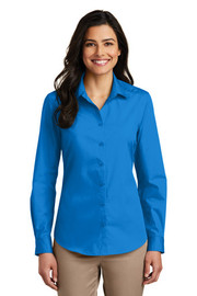 Port Authority® Women's Long Sleeve Carefree Poplin Shirt model front