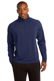 Sport-Tek® Sport-Wick® Stretch 1/2-Zip Colorblock Pullover on model front