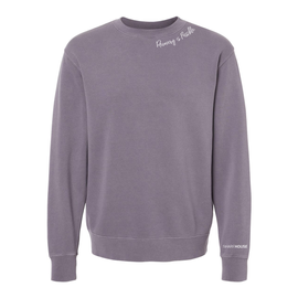 ShareHouse Embroidered Crewneck with Printed Sleeve Pigment Plum