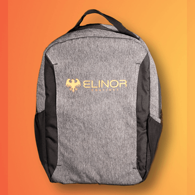 Durable 600 denier heather polyester backpack with padded laptop compartment, mesh side pockets, and air mesh shoulder straps for comfort.