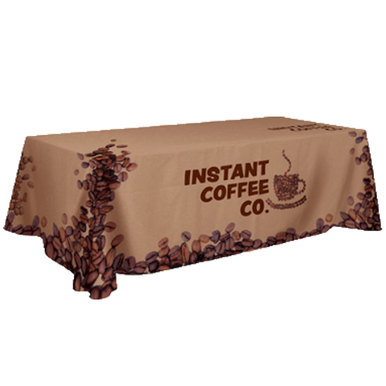 Flame-retardant treated polyester poplin table throw for tradeshows and events