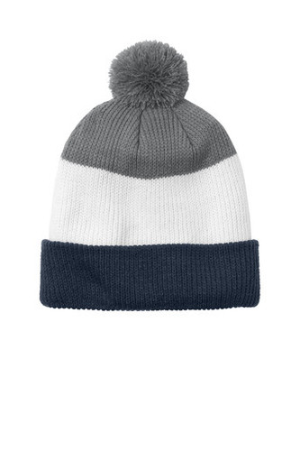 Port Authority® Cozy Striped Pom Beanie front