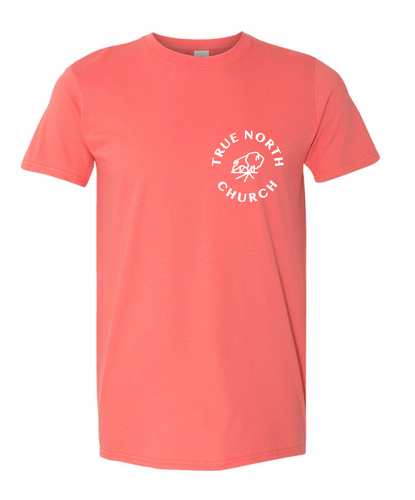 True North Church - Need a Prayer? Coral Silk T-Shirt Front Image