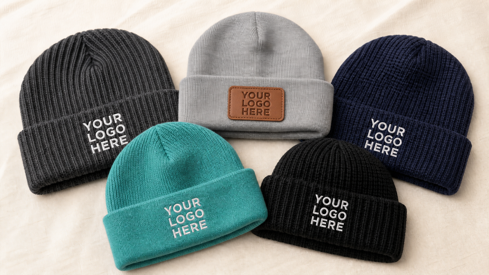 Custom embroidered beanies with logo placement examples from Shirts From Fargo