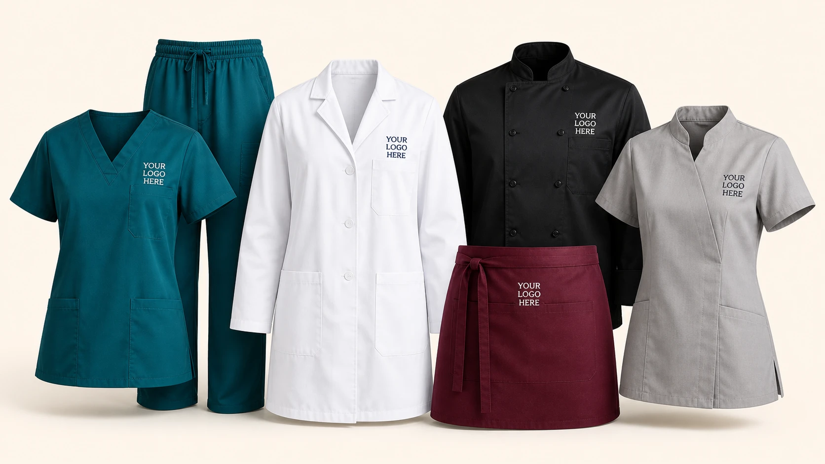 Custom embroidered medical scrubs, lab coats, chef coats, aprons, and salon uniforms