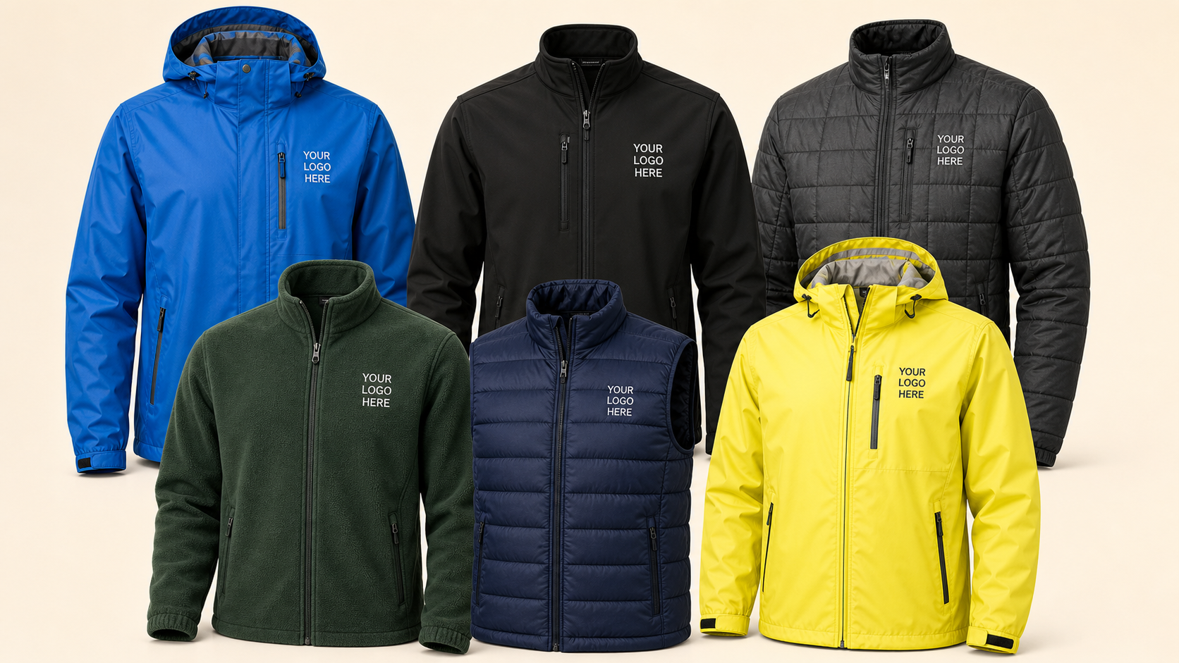 Custom embroidered rain jackets, soft-shell jackets, insulated jackets, fleece, and vests