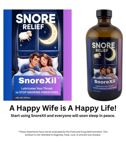 photo of Snorexil snore relief bottle and packaging. photo of Snorexil snore relief bottle and packaging.