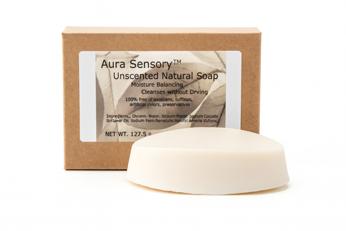 Unscented Soap | Moisturizing | Sulfate Free | Soap with Packaging in Background 