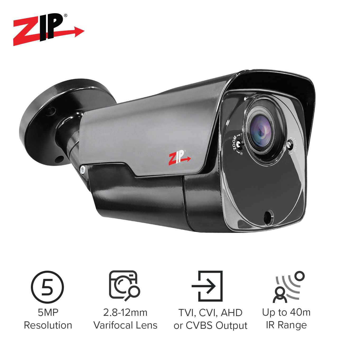 ZIP 5MP 2.8-12mm Bullet Varifocal Black - System Q Ltd