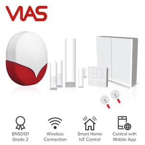 Vias Alarm Panel, Keypad, 2 Sirens, 2 PIRs, 2 Fobs, Door Sensor (Grade 2)