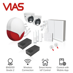 Vias Alarm & CCTV Panel, Keypad, Siren, 2 PIRs, 2 Fobs, Door Sensor & 2 Cameras (Grade 2)