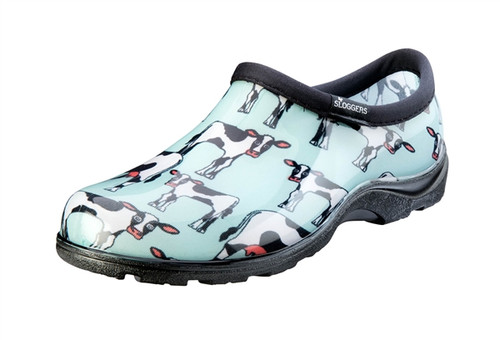 Slip into waterproof comfort with our Cowabella Mint print rain and garden shoe. Features our "All-Day Comfort" insoles for maximum comfort and our signature deep-lug tread for great traction. Easy on and easy to clean up. You'll soon know why Sloggers are America's #1 Backdoor Shoe.  Note: prints may vary slightly from shoe to shoe.  Women's 6 -11. Proudly Made in the USA.