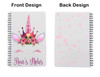 Shown with the Pink Unicorn design and pink hearts on back cover.