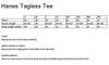Size chart for the tagless tee