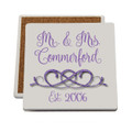 Personalized Coasters shown in the Nouradilla font