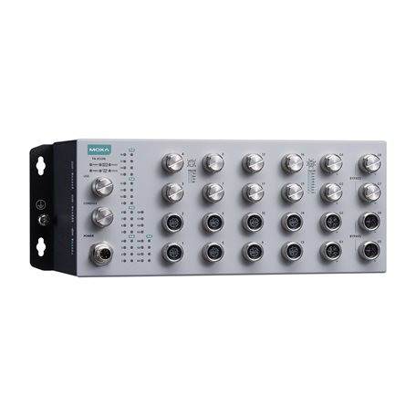 Moxa TN-4524B-16P-4GP-4GBP-CT-T EN 50155 24-port L2 switch with 16 FE PoE ports, -40 to 70°C operating temperature, IP42 rating, conformal coating