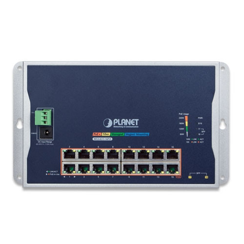 Planet Technology WGS-4215-16P2S Industrial 16-Port 10/100/1000T 802.3at PoE + 2-Port 100/1000X SFP Wall-mounted Managed Switch