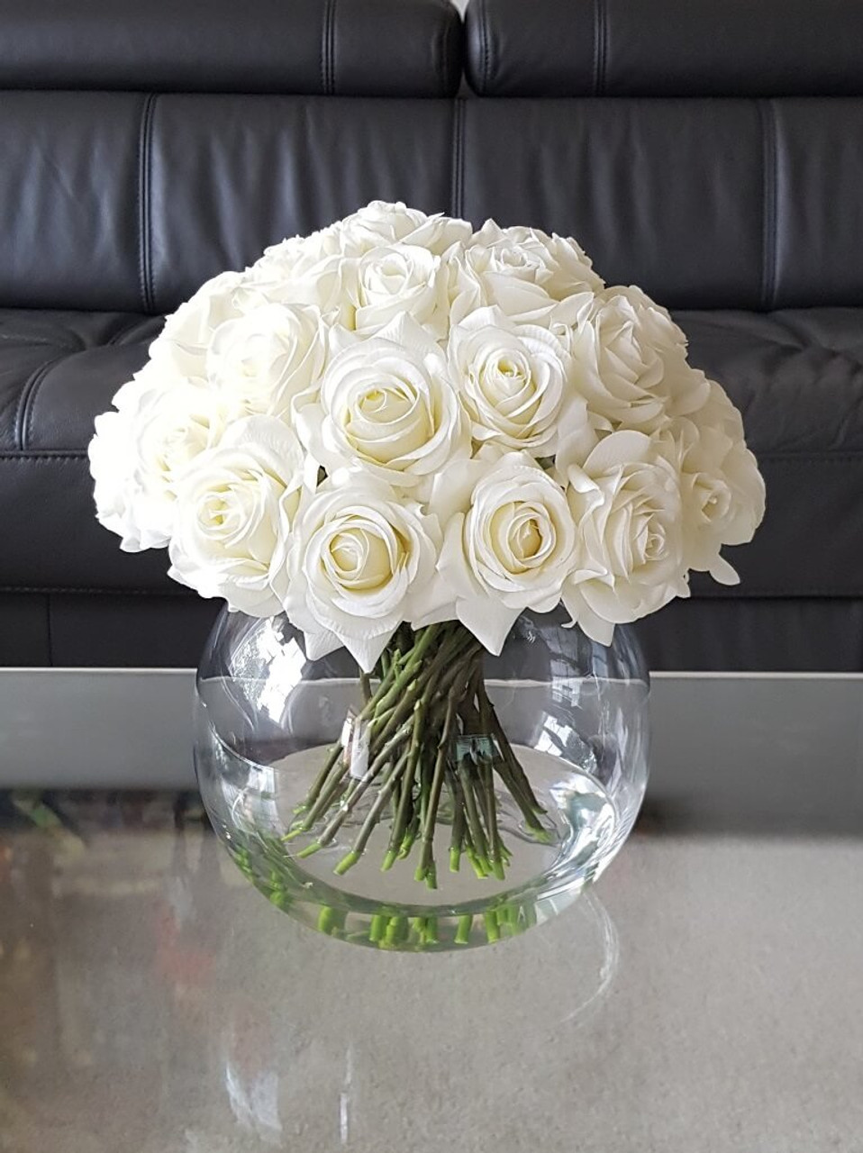 Rose and Hydrangea Faux Flower Arrangement With Clear Glass Vase