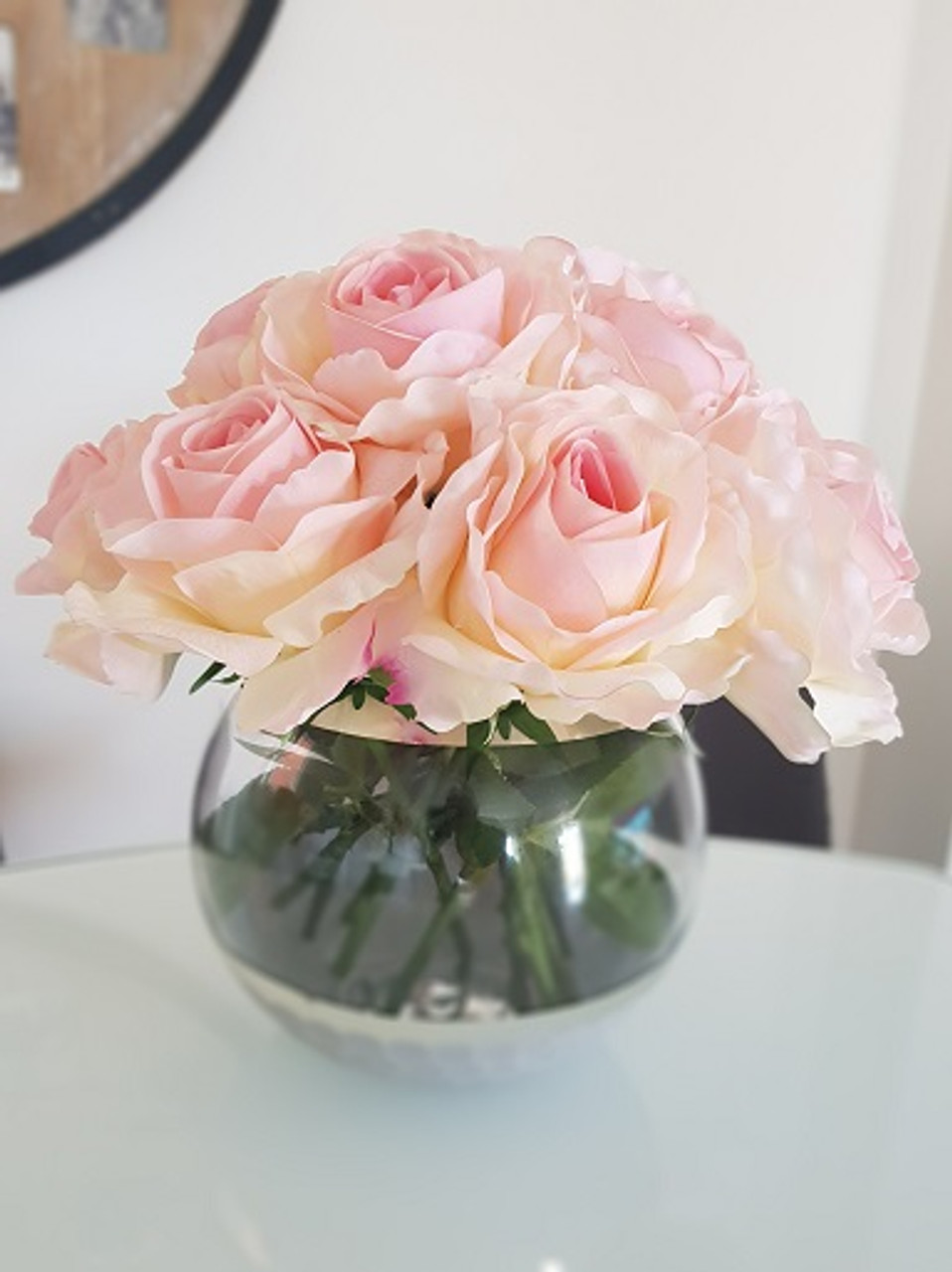 Luxury Real Touch Roses in silver bowl