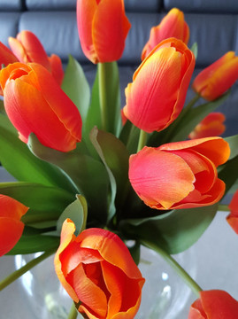Orange Real Touch Tulips in Vase