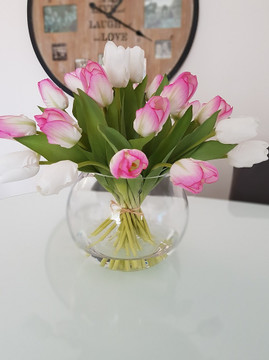 Pink Real Touch Tulips in Vase