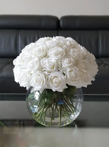 White Roses in fishbowl