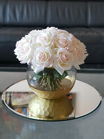 Real touch Rose | Ivory - Pink  in gold bowl