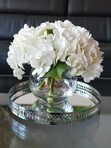White Hydrangea  in fishbowl vase 2