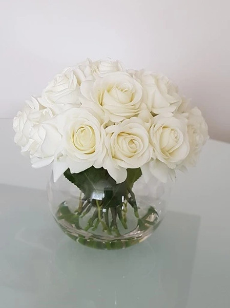 Cream Roses in fishbowl