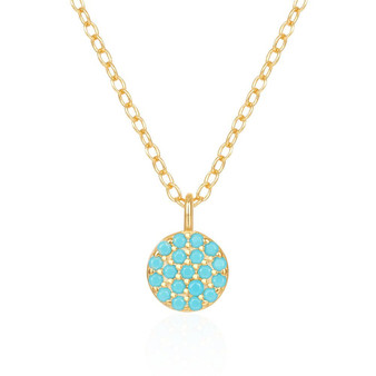 Turquoise Stone Circle Pendant Necklace - 925 Sterling Silver, Gold Plated