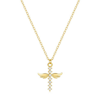fashion jewelry 925 sterling silver necklaces cross angel wings diamond gold plated necklaces for women, 16-18inches fine jewelry