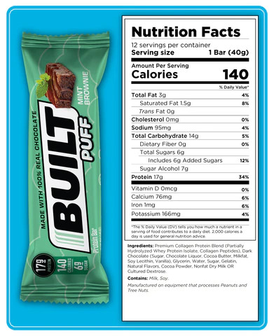 Built Puffs Protein Bar (Box of 12) Mint Brownie Coresupplements.ca