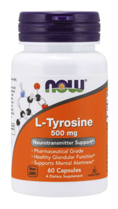 NOW L-Tyrosine 60 Capsules 500mg per capsule Neurotransmitter Support Mental Alertness NOW L-Tyrosine 60 Capsules 500mg per capsule Neurotransmitter Support Mental Alertness