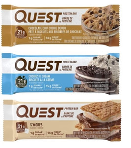 Quest Protein Bars Variety Pack (4 Cookie Dough, 4 Cookies & Cream, 4 S'mores)