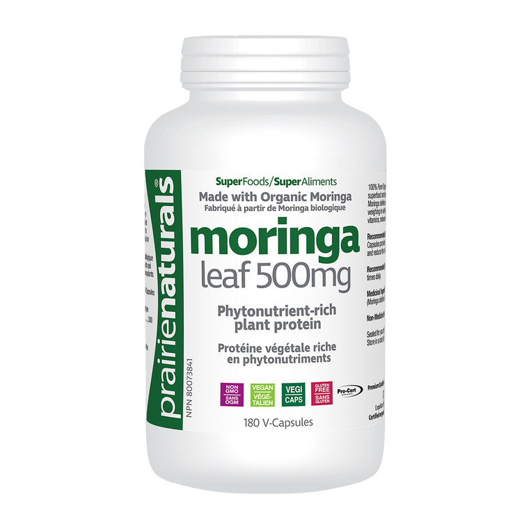 Prairie Naturals Moringa Leaf 500mg 180 caps Organic