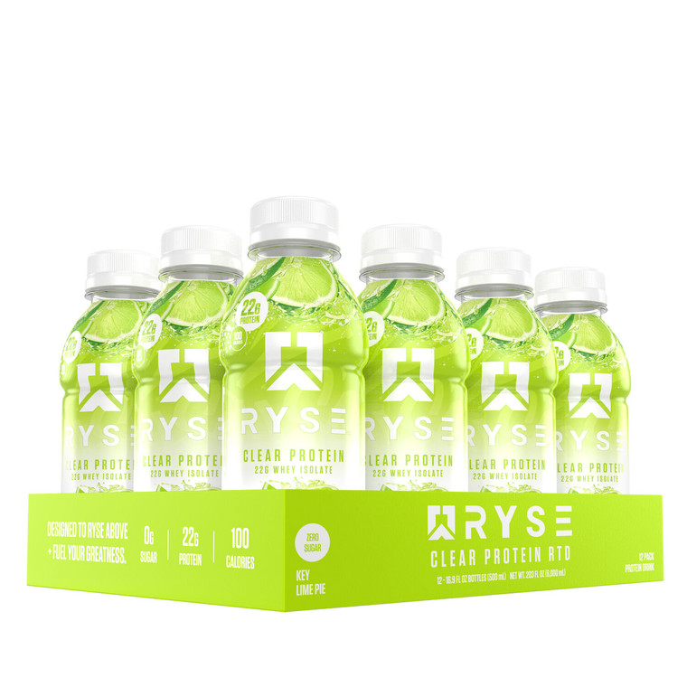Ryse Clear Whey Isolate Protein Drink - Case of 12 x 500mL Bottles - Key Lime Pie