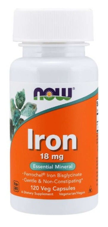 NOW Iron Bisglycinate Gentle & Non-Constipating 120 Veg Capsules