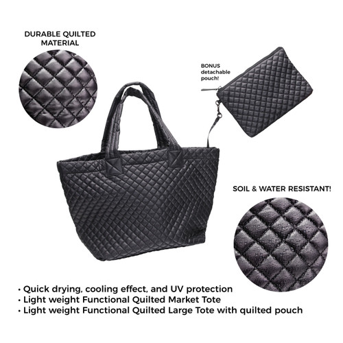 Black Quilted Tote Bag with Detachable Purse
