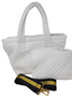 ClaraNY  White lightweight Comfortable Medium Quilted Tote with pouch and shoulder strap 