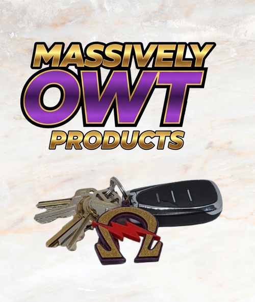 Omega Psi Phi - Omega Shaped Keychain with Red Lightning Bolt