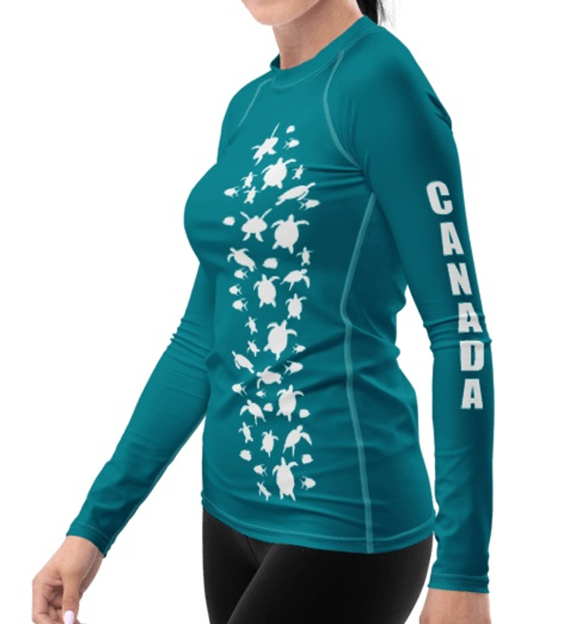 Rashguard Teal Turtles Long Sleeve Ladies Scuba Gear Canada