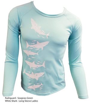 Seagrass Green White Shark - Long Sleeve Ladies - front