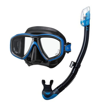 Tusa Ceos Mask & Dry Snorkel Set (with Optical Lenses) - Black/Blue