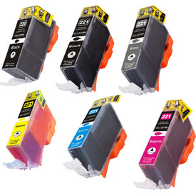 6 Pack - Compatible replacement for Canon PGi-220 and Cli-221 series ink cartridges