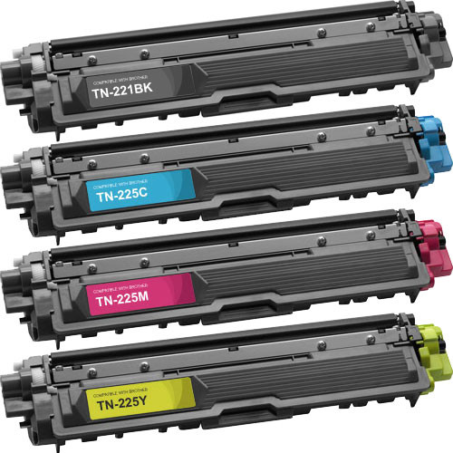 Compatible Brother TN221Bk black and Brother TN225 Toner Set Includes 1  Black, 1 Cyan, 1 Magenta and 1 Yellow - 4 Pack