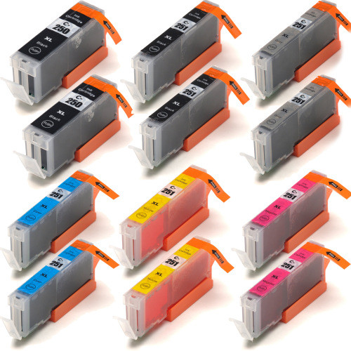 12 Pack - Compatible replacement for Canon PGi-250 and Cli-251 series ink cartridges